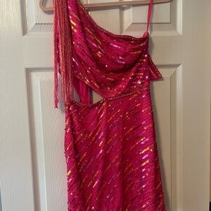 Elegant Pink Sequin One-Shoulder Prom Dress